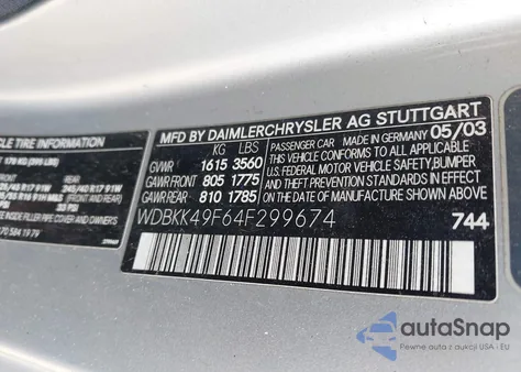 2004 Mercedes-Benz Slk 230 Kompressor from USA, damaged, VIN WDBKK49F64F299674